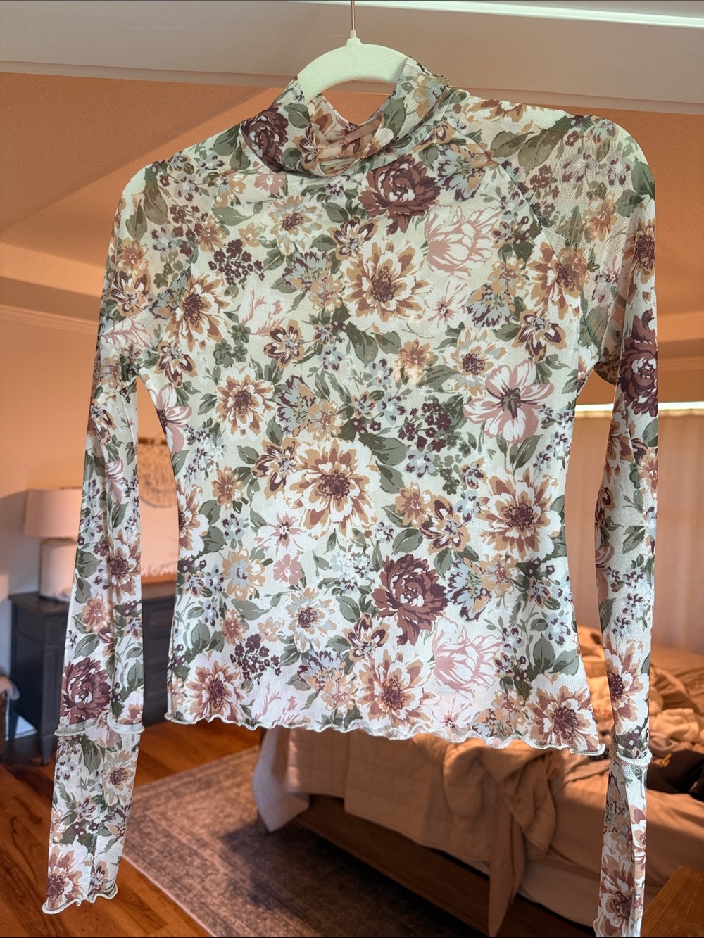 Promesa Floral Mock Neck Long Sleeve Top - Cream, Olive & Dusty Rose